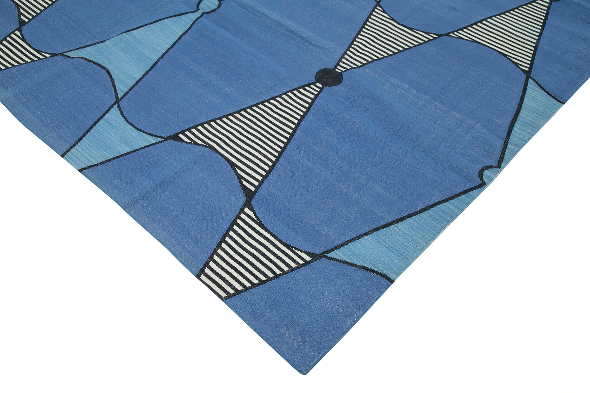 Handmade Area Rug – Blue Geometric Cotton Wool Vintage Turkish Carpet 9'3" x 11'9"