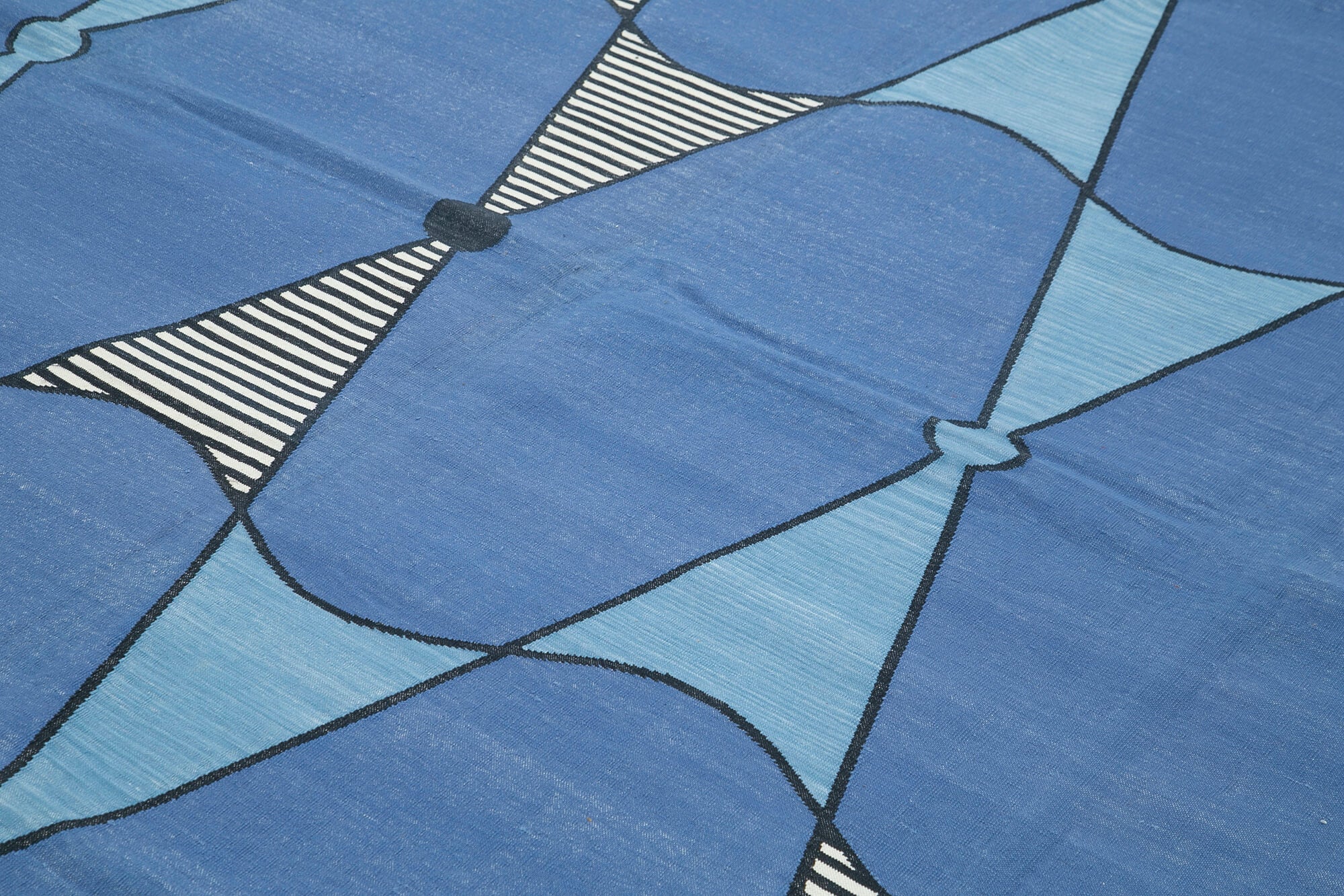 Handmade Area Rug – Blue Geometric Cotton Wool Vintage Turkish Carpet 9'3" x 11'9"