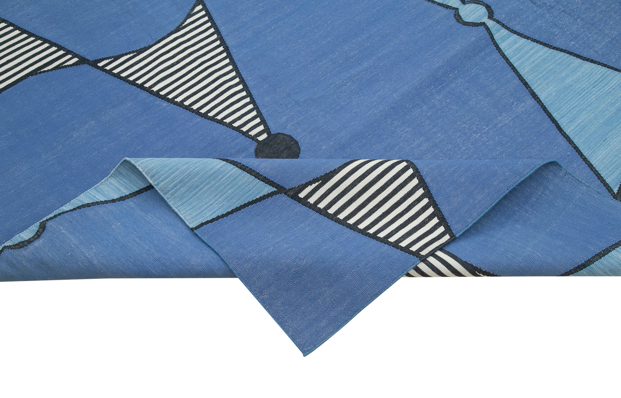 Handmade Area Rug – Blue Geometric Cotton Wool Vintage Turkish Carpet 9'3" x 11'9"