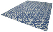 Handmade Area Rug - Blue Geometric Cotton Wool Turkish Hand Knotted Carpet 9'3" x 11'11"