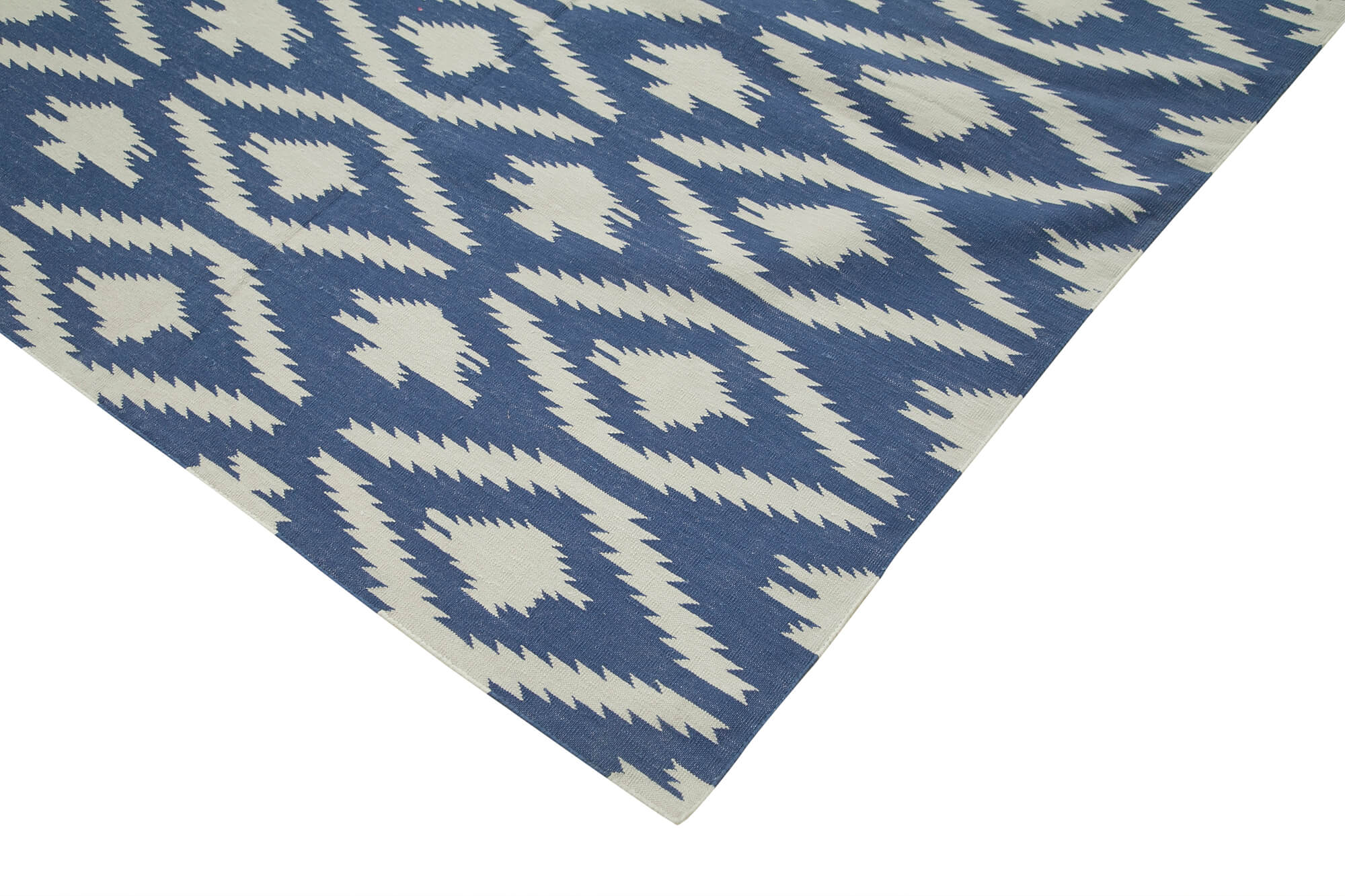 Handmade Area Rug - Blue Geometric Cotton Wool Turkish Hand Knotted Carpet 9'3" x 11'11"
