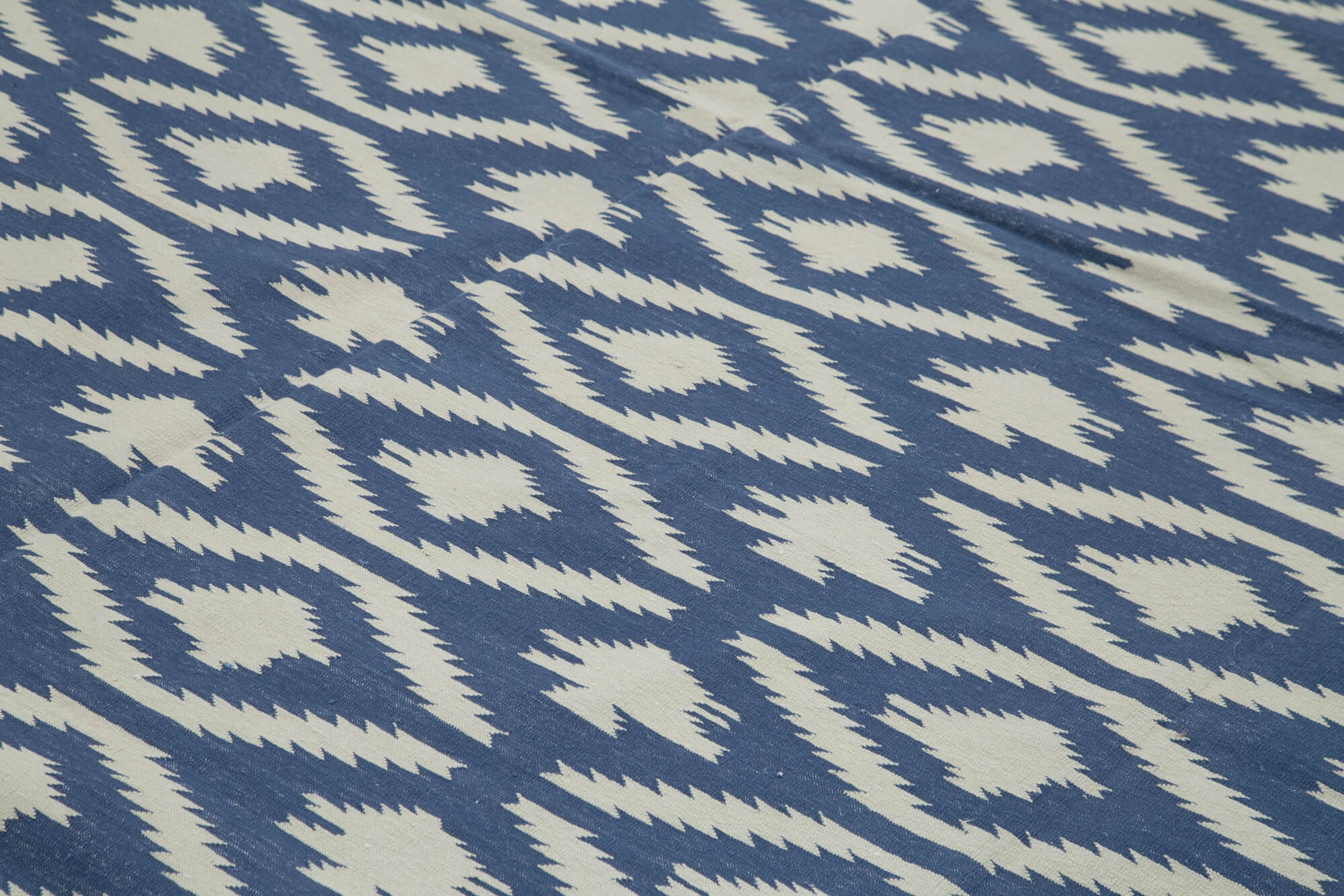 Handmade Area Rug - Blue Geometric Cotton Wool Turkish Hand Knotted Carpet 9'3" x 11'11"