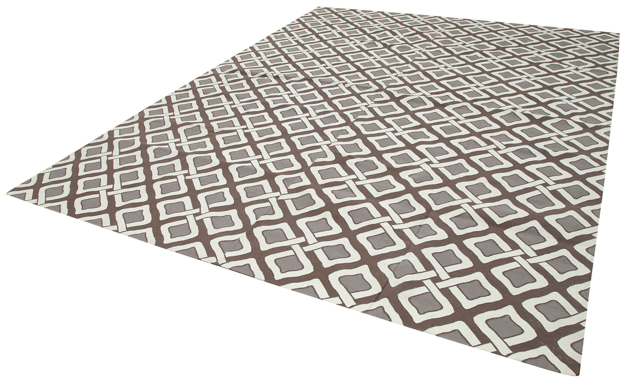 Handmade Area Rug - Brown Geometric Cotton Wool Rug 8'10'' x 11'10'' for Living Room
