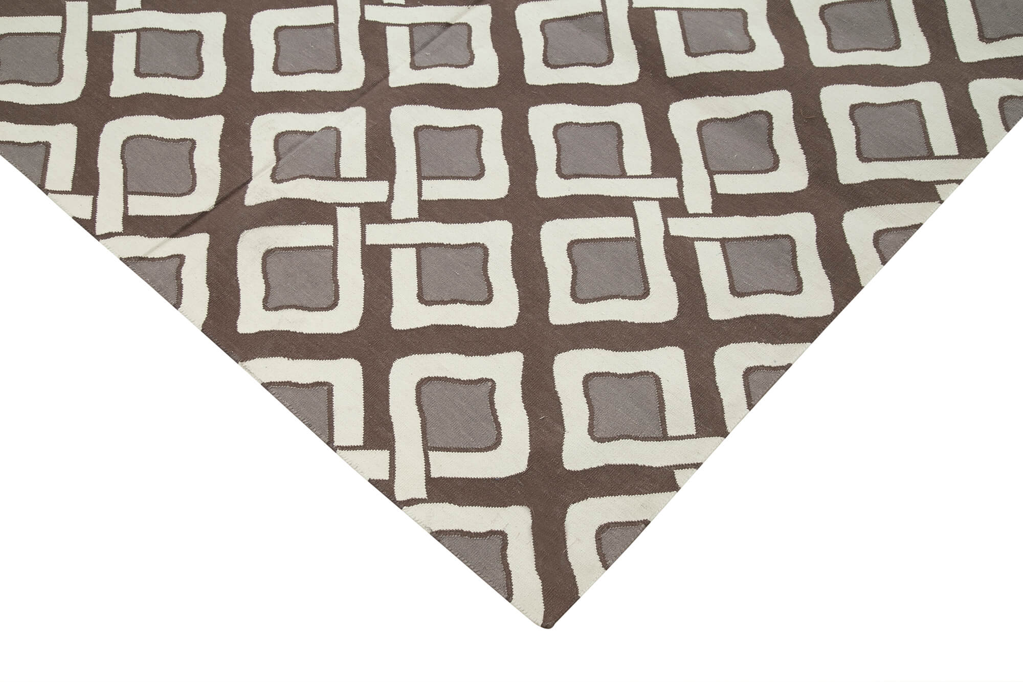 Handmade Area Rug - Brown Geometric Cotton Wool Rug 8'10'' x 11'10'' for Living Room
