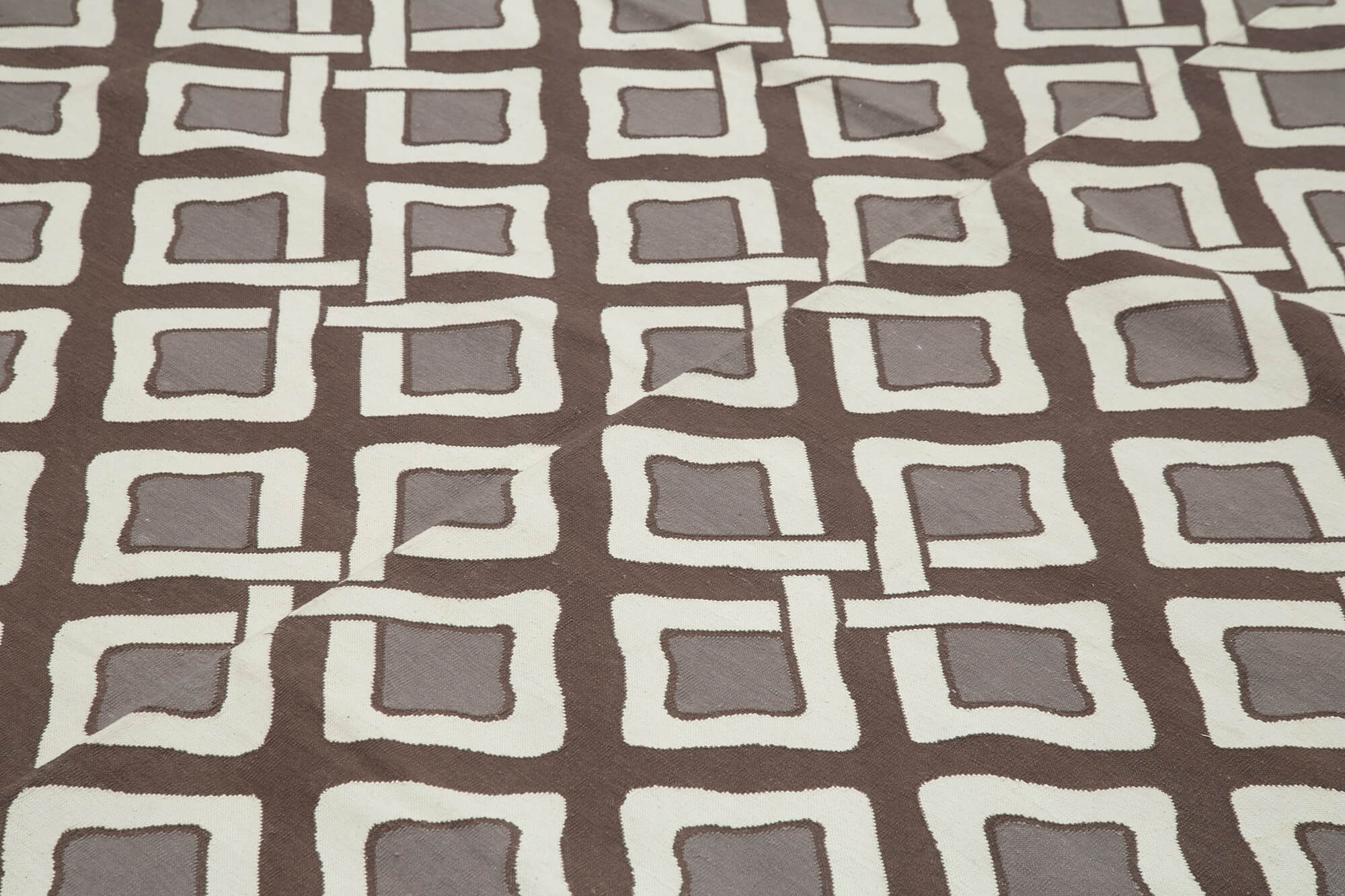 Handmade Area Rug - Brown Geometric Cotton Wool Rug 8'10'' x 11'10'' for Living Room