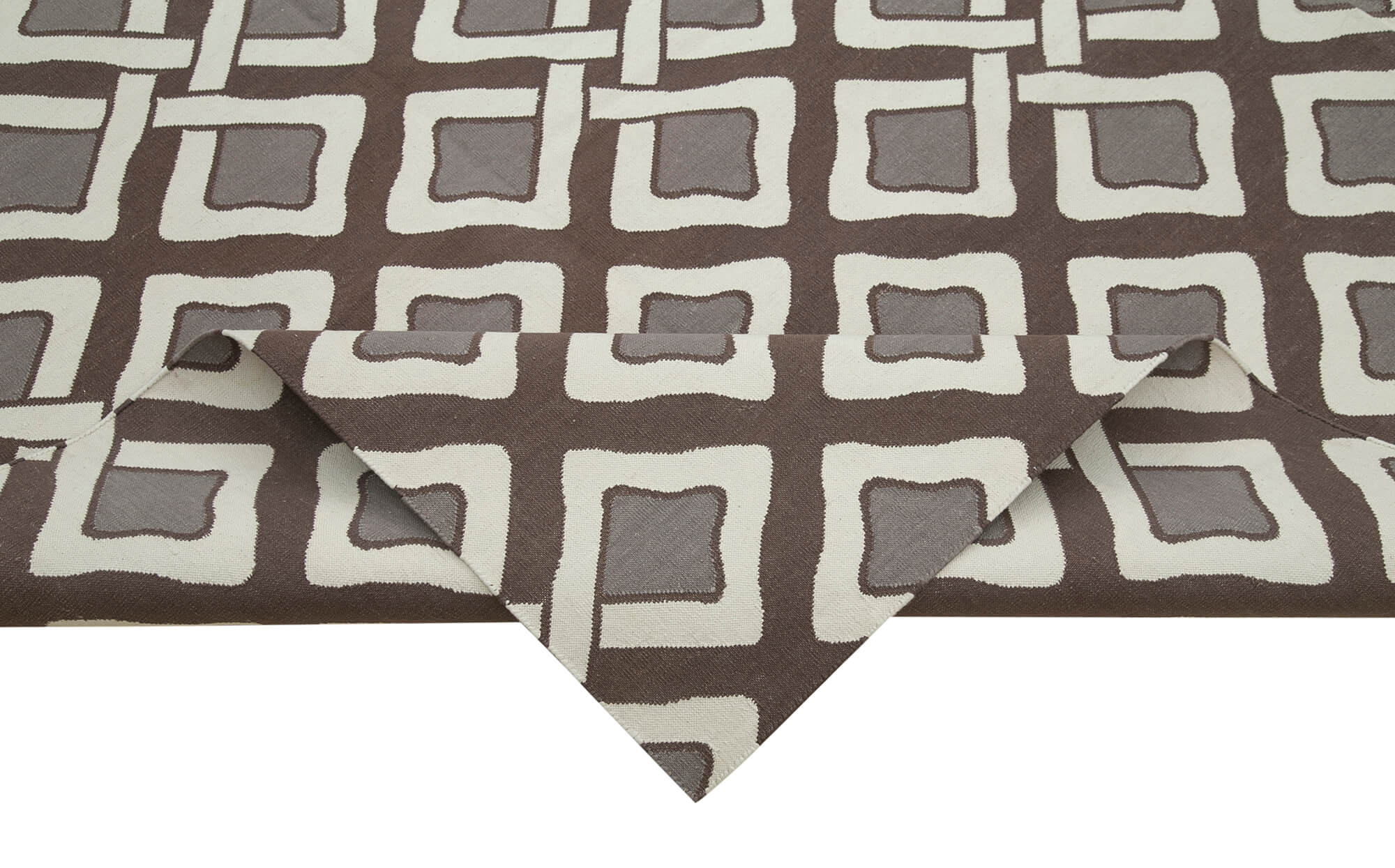 Handmade Area Rug - Brown Geometric Cotton Wool Rug 8'10'' x 11'10'' for Living Room