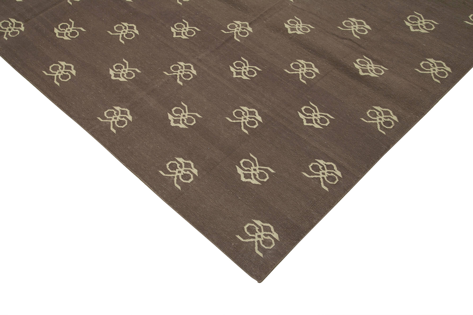 Handmade Area Rug - Brown Geometric Pattern Cotton Wool Rug 8'10'' x 11'10''