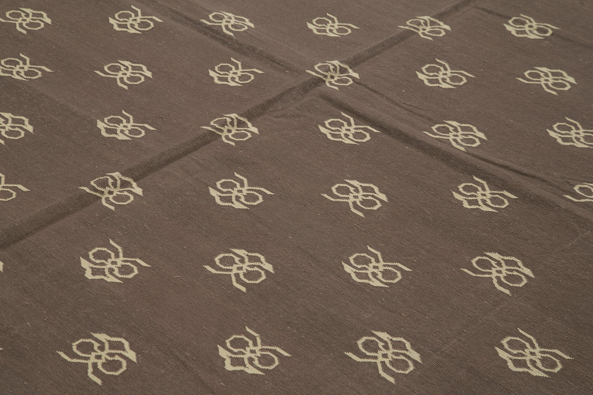 Handmade Area Rug - Brown Geometric Pattern Cotton Wool Rug 8'10'' x 11'10''