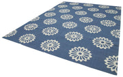 Handmade Area Rug – Blue Geometric Cotton Wool Turkish Vintage Carpet 9'1" x 11'11"