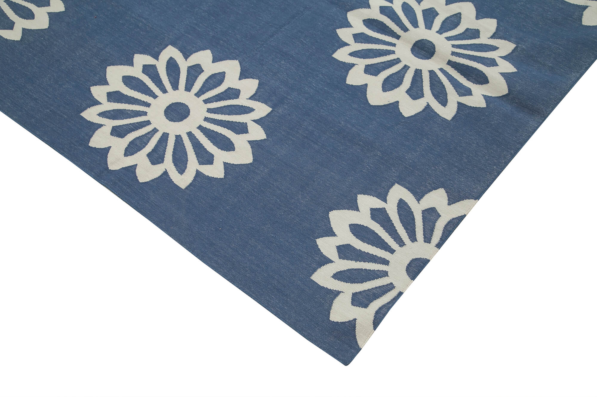 Handmade Area Rug – Blue Geometric Cotton Wool Turkish Vintage Carpet 9'1" x 11'11"