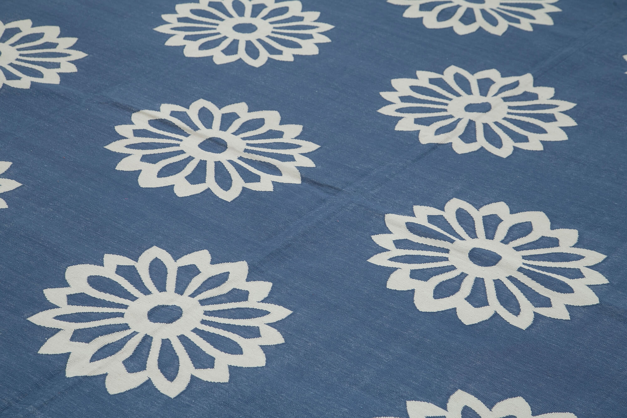 Handmade Area Rug – Blue Geometric Cotton Wool Turkish Vintage Carpet 9'1" x 11'11"