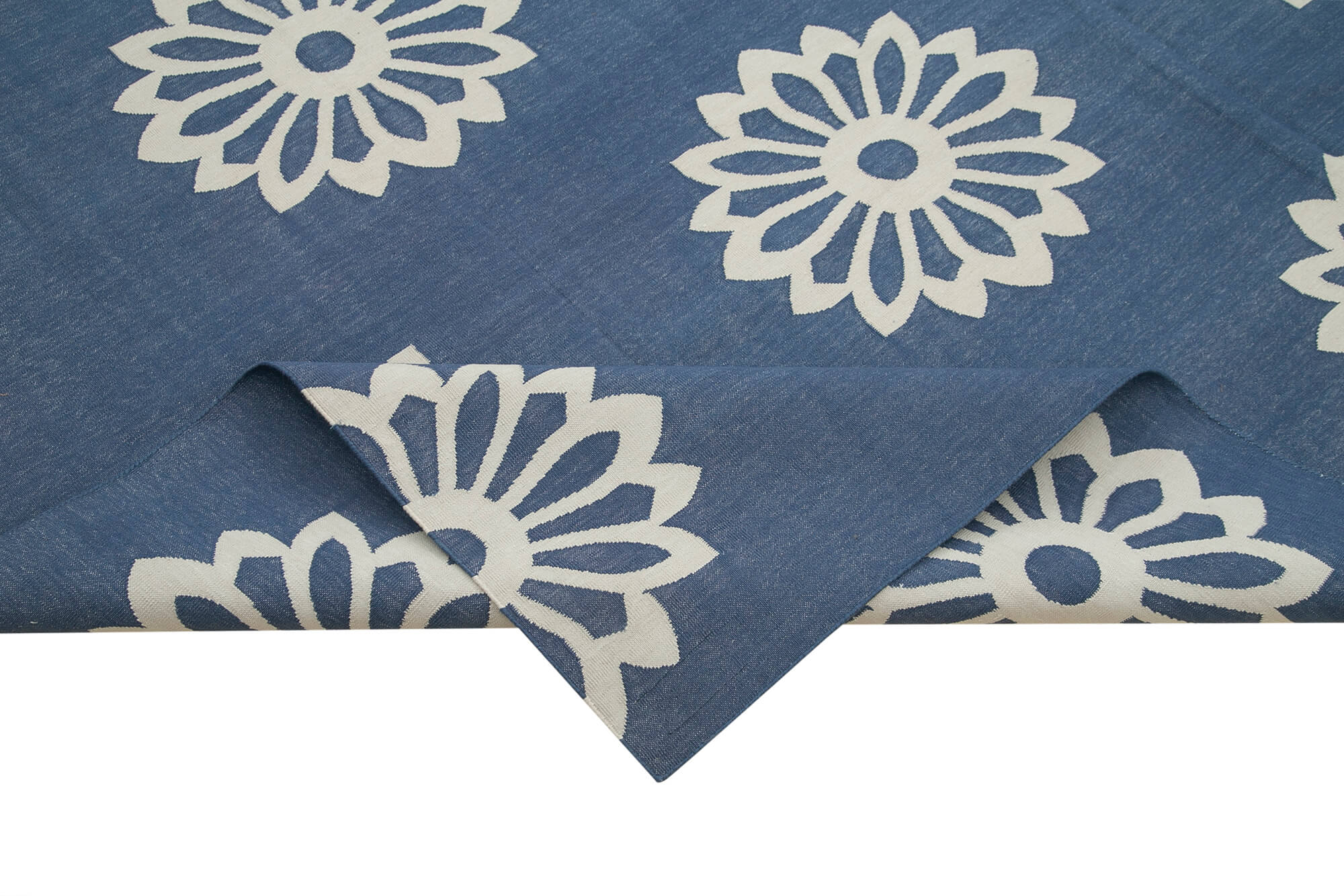 Handmade Area Rug – Blue Geometric Cotton Wool Turkish Vintage Carpet 9'1" x 11'11"