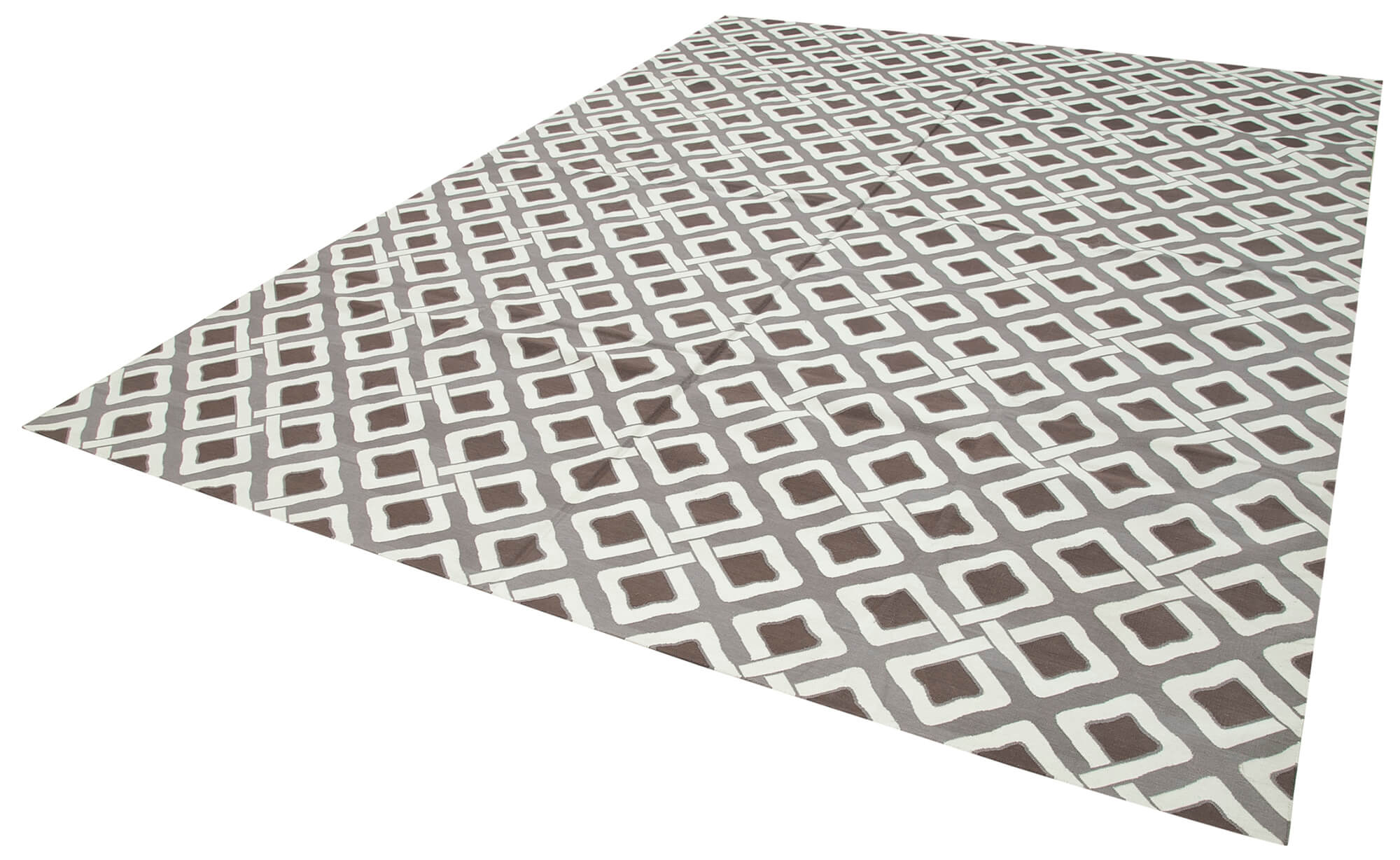 Handmade Cotton Wool Rug - Brown Wool Carpet Geometric Area Rug 9'x12' Durable Floor Covering