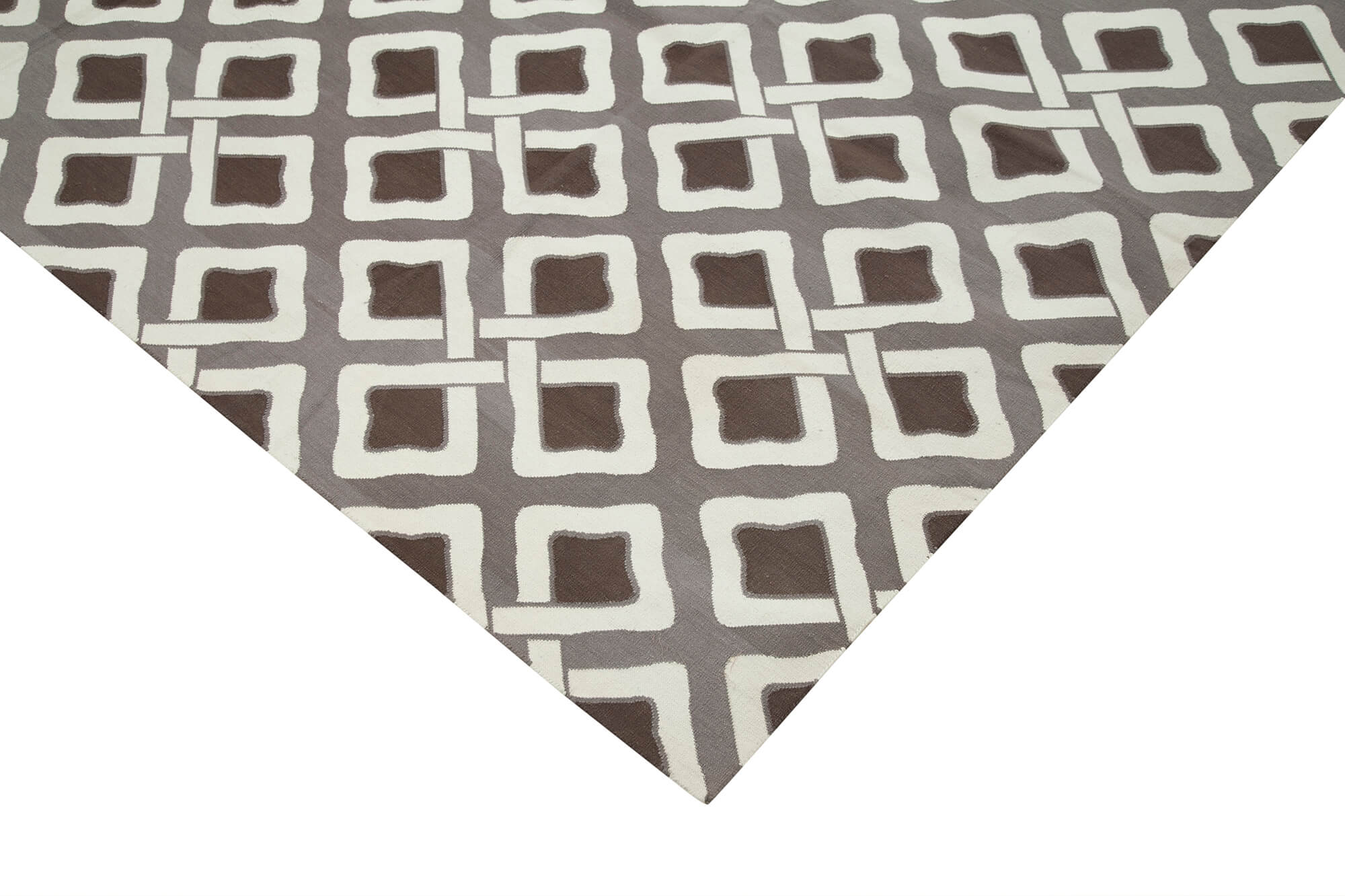 Handmade Cotton Wool Rug - Brown Wool Carpet Geometric Area Rug 9'x12' Durable Floor Covering