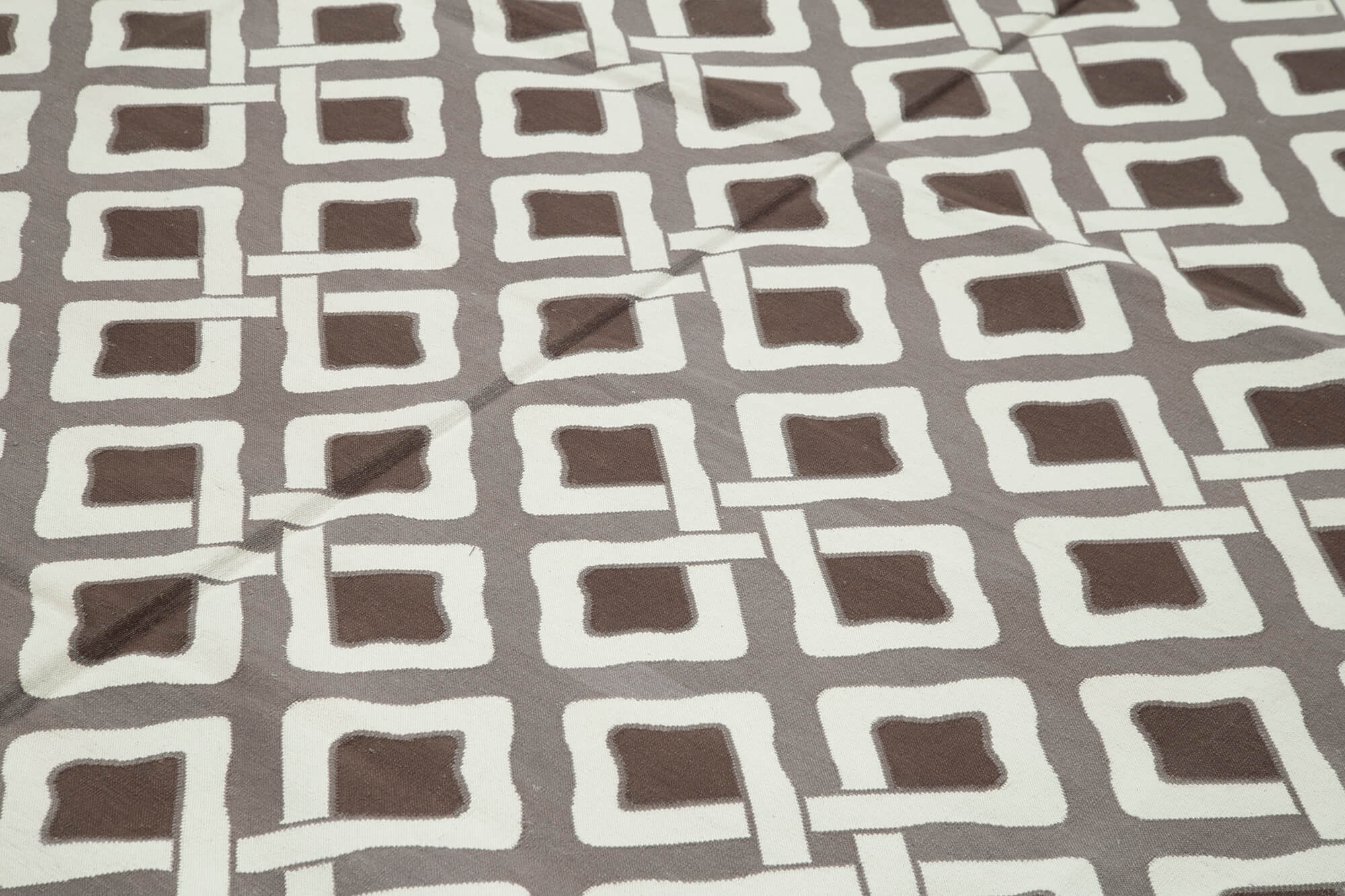 Handmade Cotton Wool Rug - Brown Wool Carpet Geometric Area Rug 9'x12' Durable Floor Covering