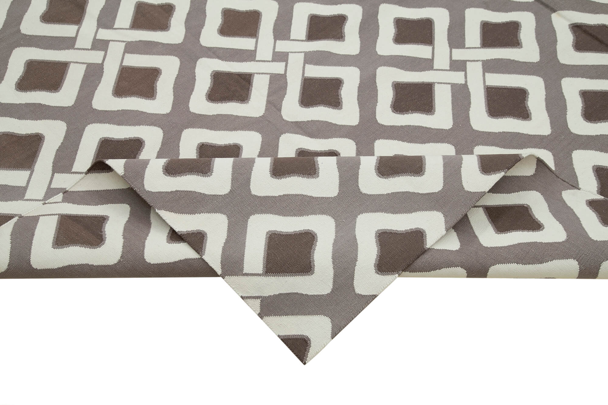 Handmade Cotton Wool Rug - Brown Wool Carpet Geometric Area Rug 9'x12' Durable Floor Covering