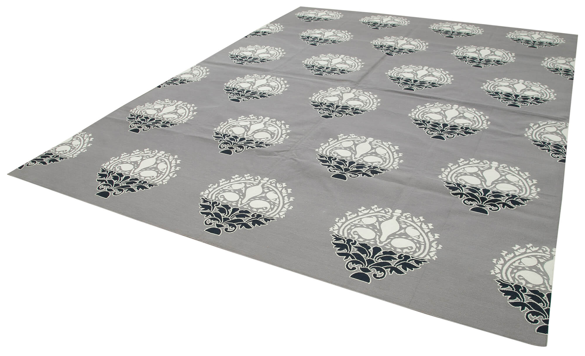Handmade Area Rug - Geometric Grey Cotton Wool Carpet 9'2''x11'11'' Durable Style
