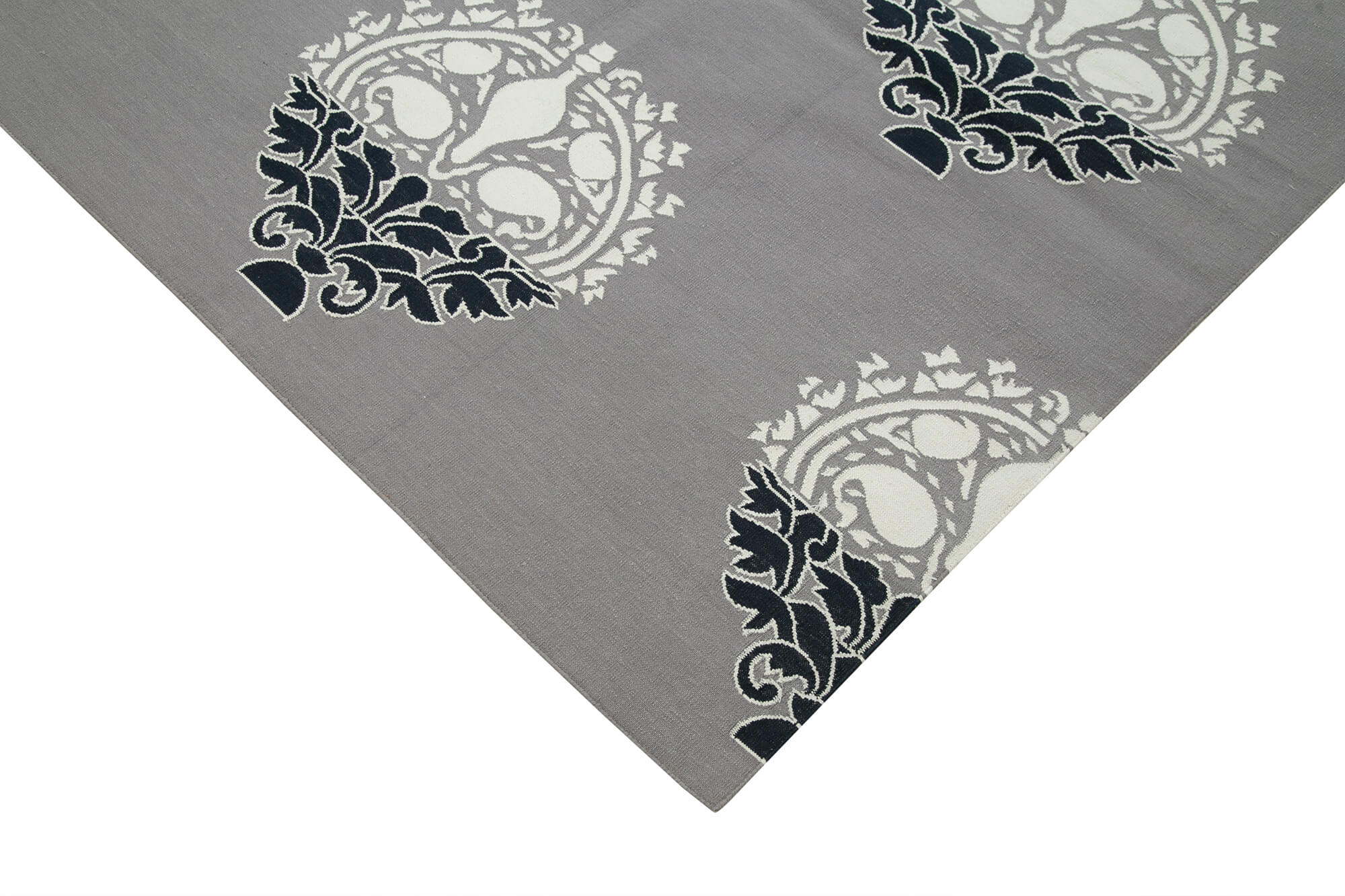 Handmade Area Rug - Geometric Grey Cotton Wool Carpet 9'2''x11'11'' Durable Style