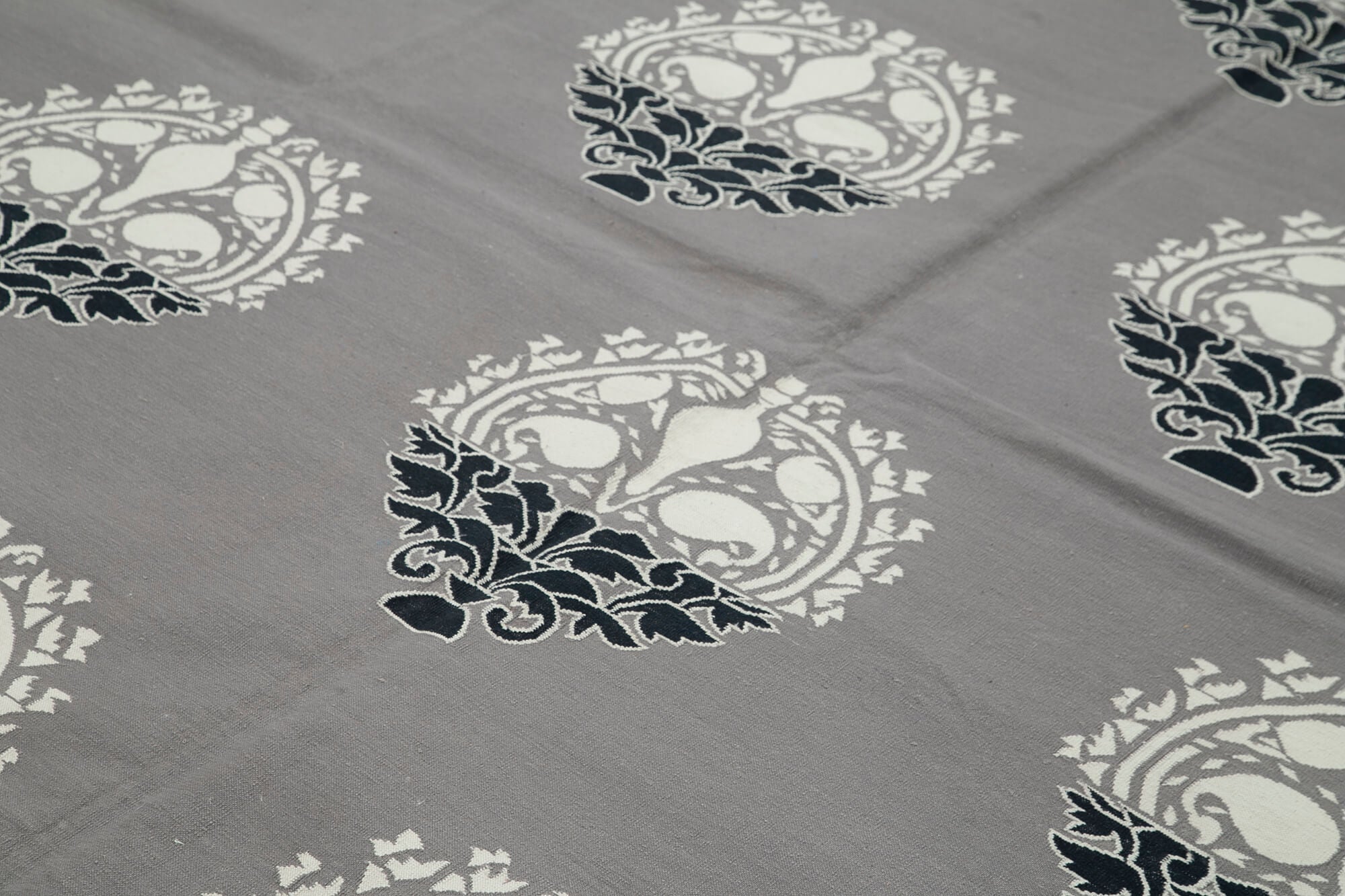 Handmade Area Rug - Geometric Grey Cotton Wool Carpet 9'2''x11'11'' Durable Style