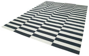 Handmade Area Rug – Black Geometric Cotton Wool Vintage Hand Woven Carpet 9'1''x11'10''