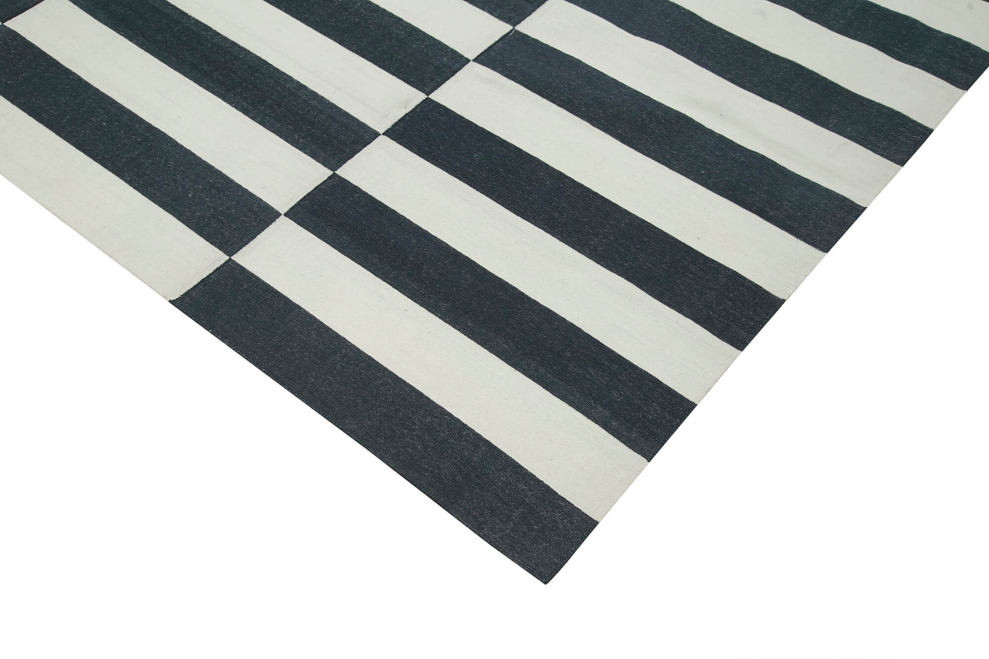 Handmade Area Rug – Black Geometric Cotton Wool Vintage Hand Woven Carpet 9'1''x11'10''