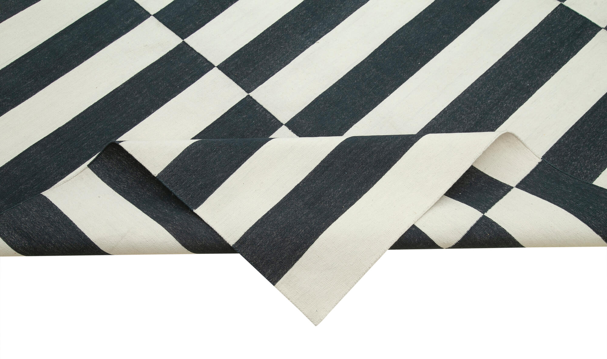 Handmade Area Rug – Black Geometric Cotton Wool Vintage Hand Woven Carpet 9'1''x11'10''