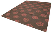 Handmade Wool Area Rug - Brown Geometric Cotton Wool Rug 9'4" x 11'11"
