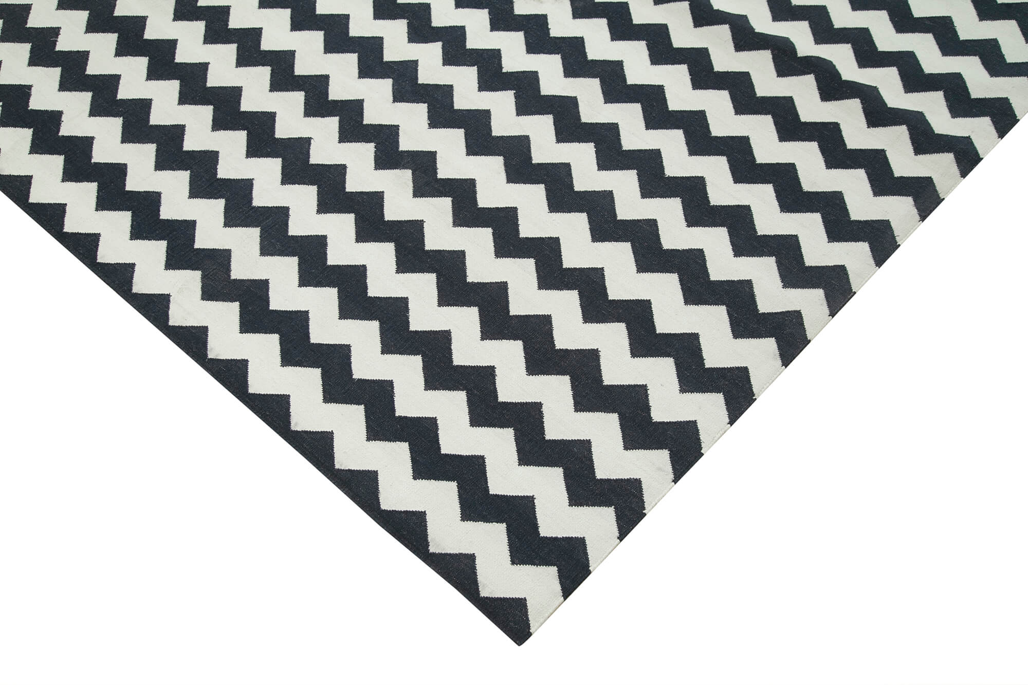 Handmade Area Rug – Black Geometric Cotton Wool Vintage Handwoven Carpet 10'x14'