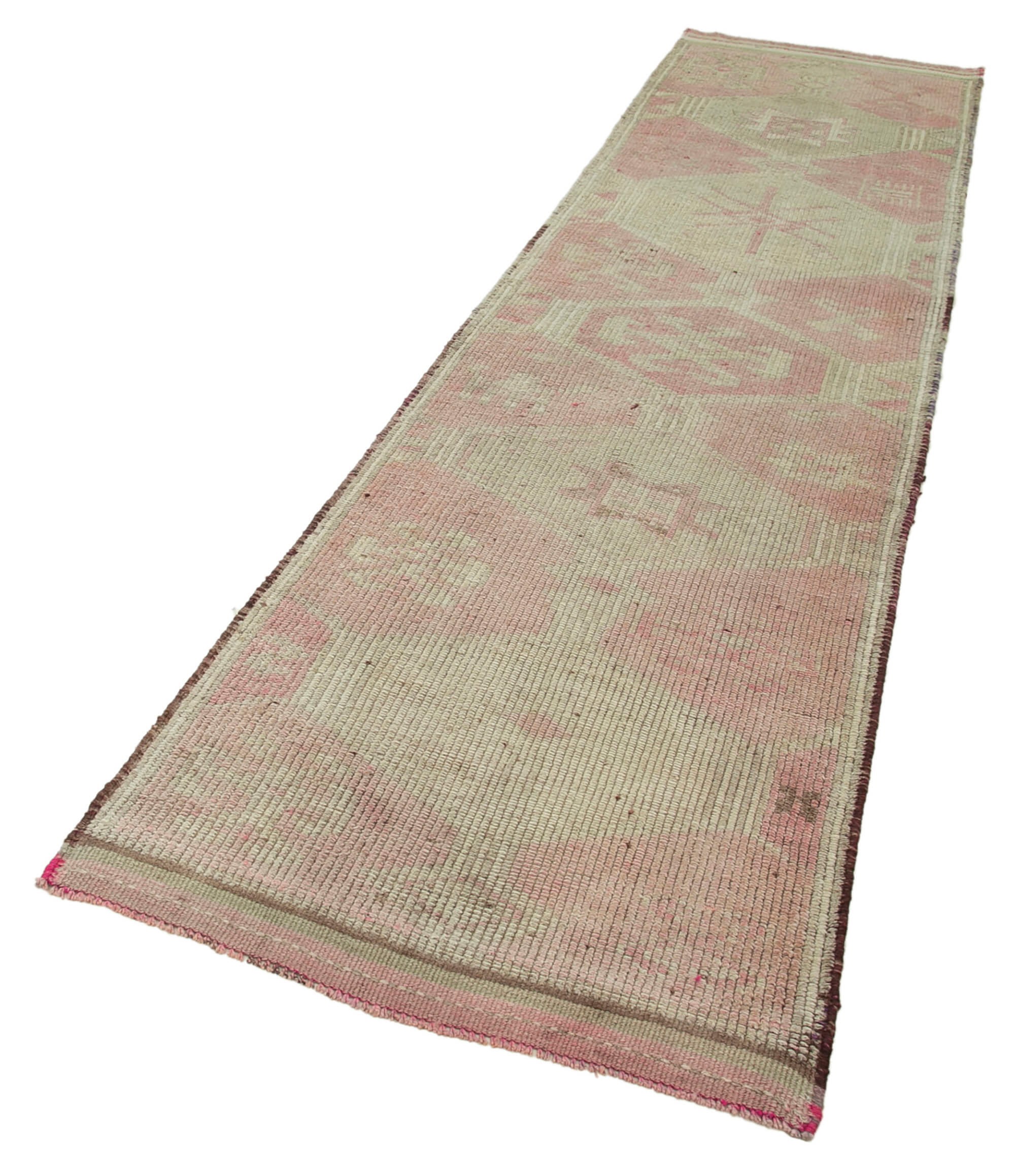 Handmade Wool Area Rug – Vintage Cotton Rug with Herki Style Pattern, Beige