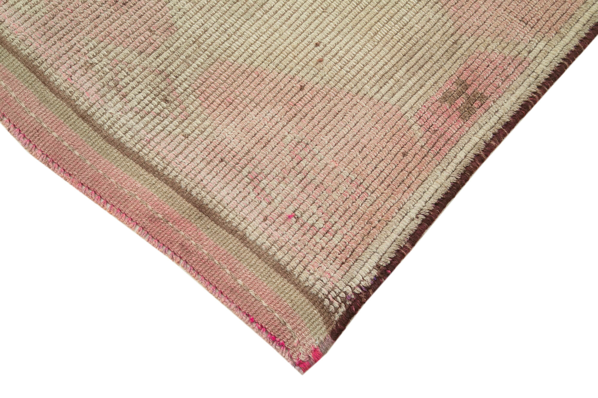 Handmade Wool Area Rug – Vintage Cotton Rug with Herki Style Pattern, Beige