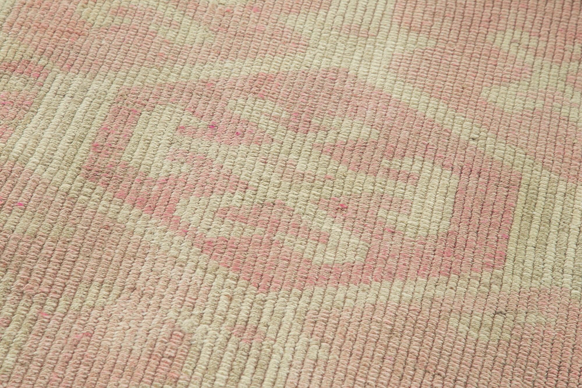 Handmade Wool Area Rug – Vintage Cotton Rug with Herki Style Pattern, Beige