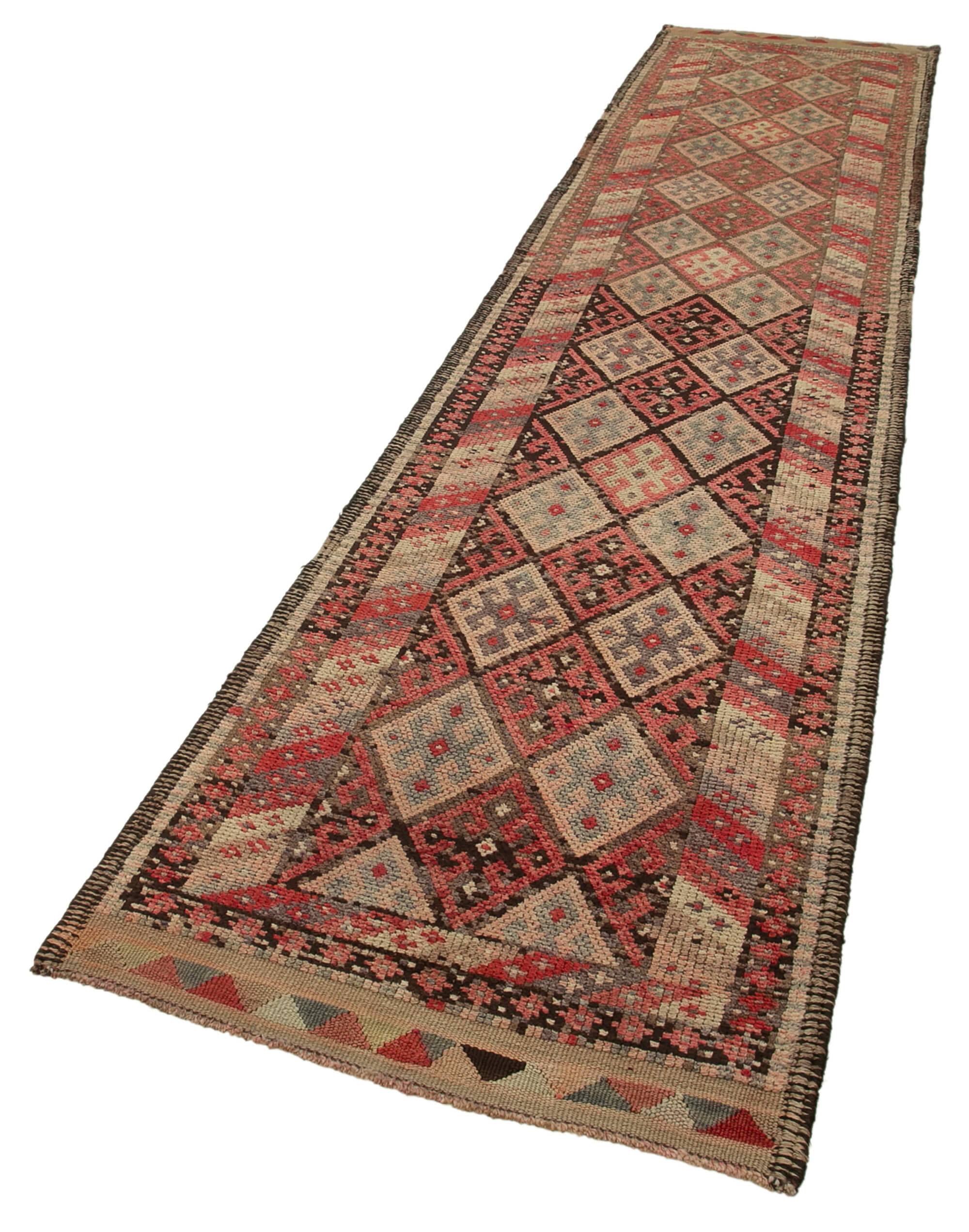 Handmade Vintage Area Rug – Traditional Herki Design | Wool & Cotton Blend 2'11''x13'8''