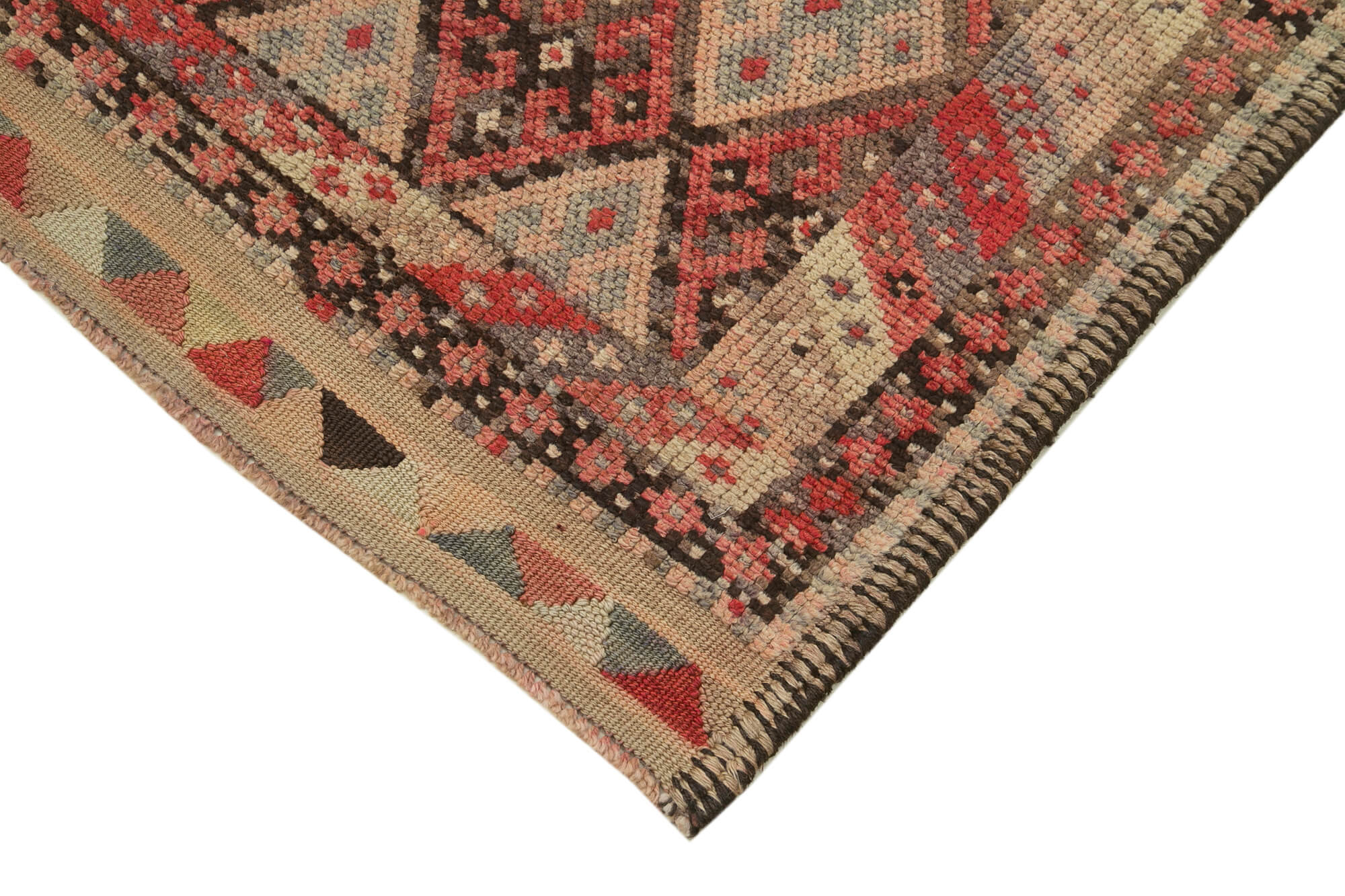 Handmade Vintage Area Rug – Traditional Herki Design | Wool & Cotton Blend 2'11''x13'8''
