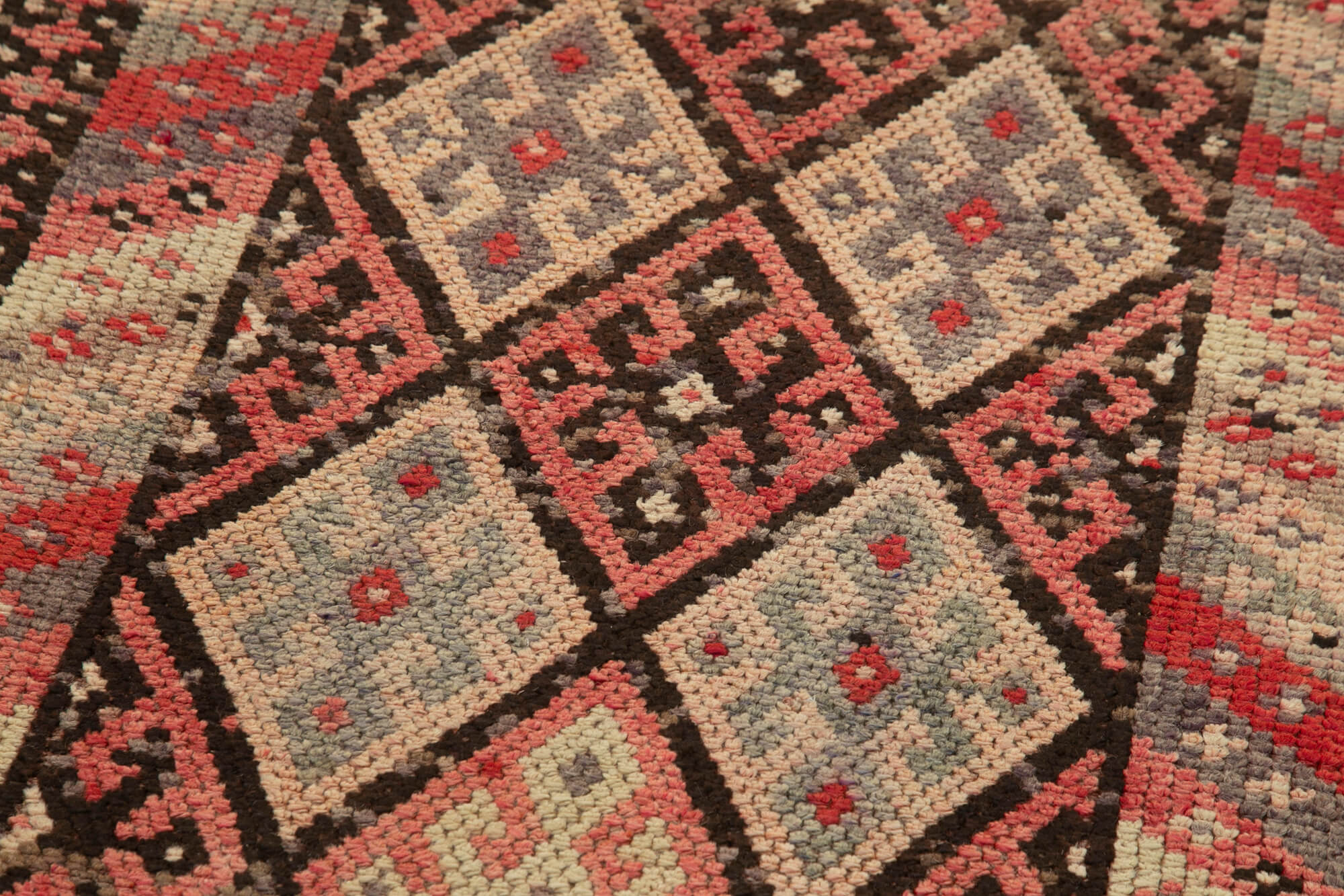 Handmade Vintage Area Rug – Traditional Herki Design | Wool & Cotton Blend 2'11''x13'8''