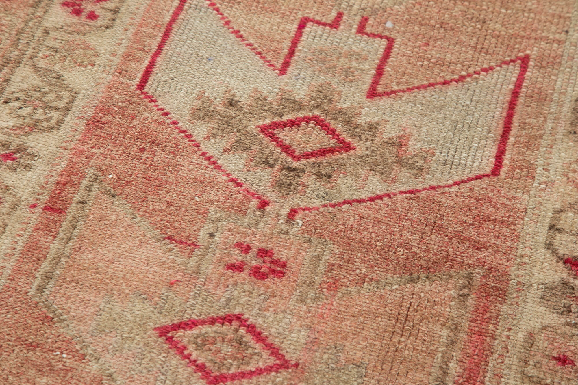 Vintage Handmade Area Rug – Pink Turkish Cotton Wool Runner, Hand Woven Rug 2'11''x13'4''