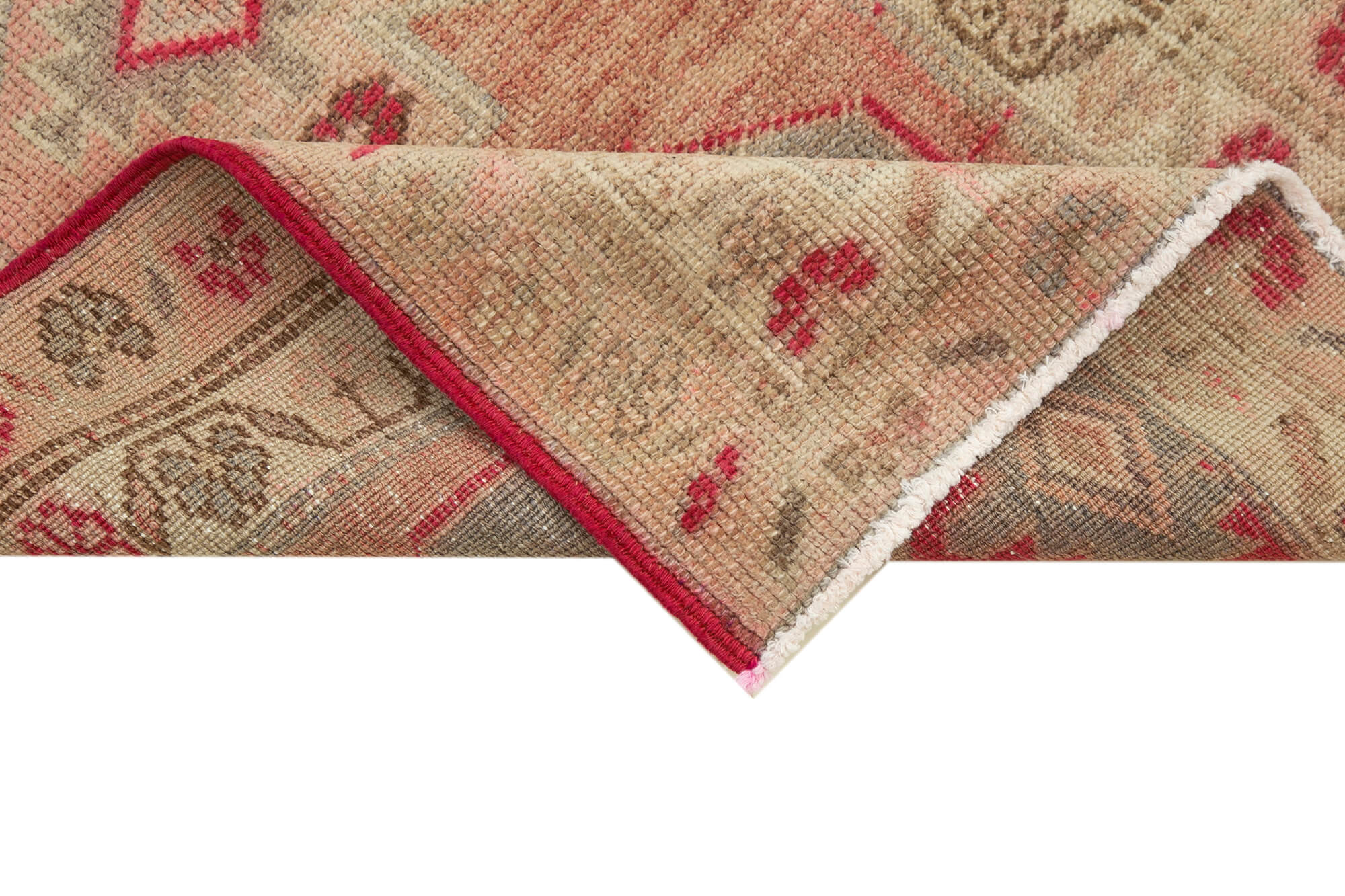 Vintage Handmade Area Rug – Pink Turkish Cotton Wool Runner, Hand Woven Rug 2'11''x13'4''