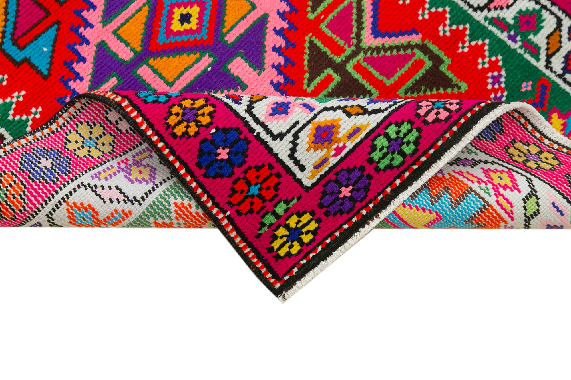 Handmade Vintage Area Rug – Red Vintage Wool Carpet, Cotton Wool Rug 2'8''x12'2''