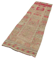 Handmade Vintage Area Rug – Beige Cotton Wool Turkish Hand Knotted Carpet 2'7''x9'3''