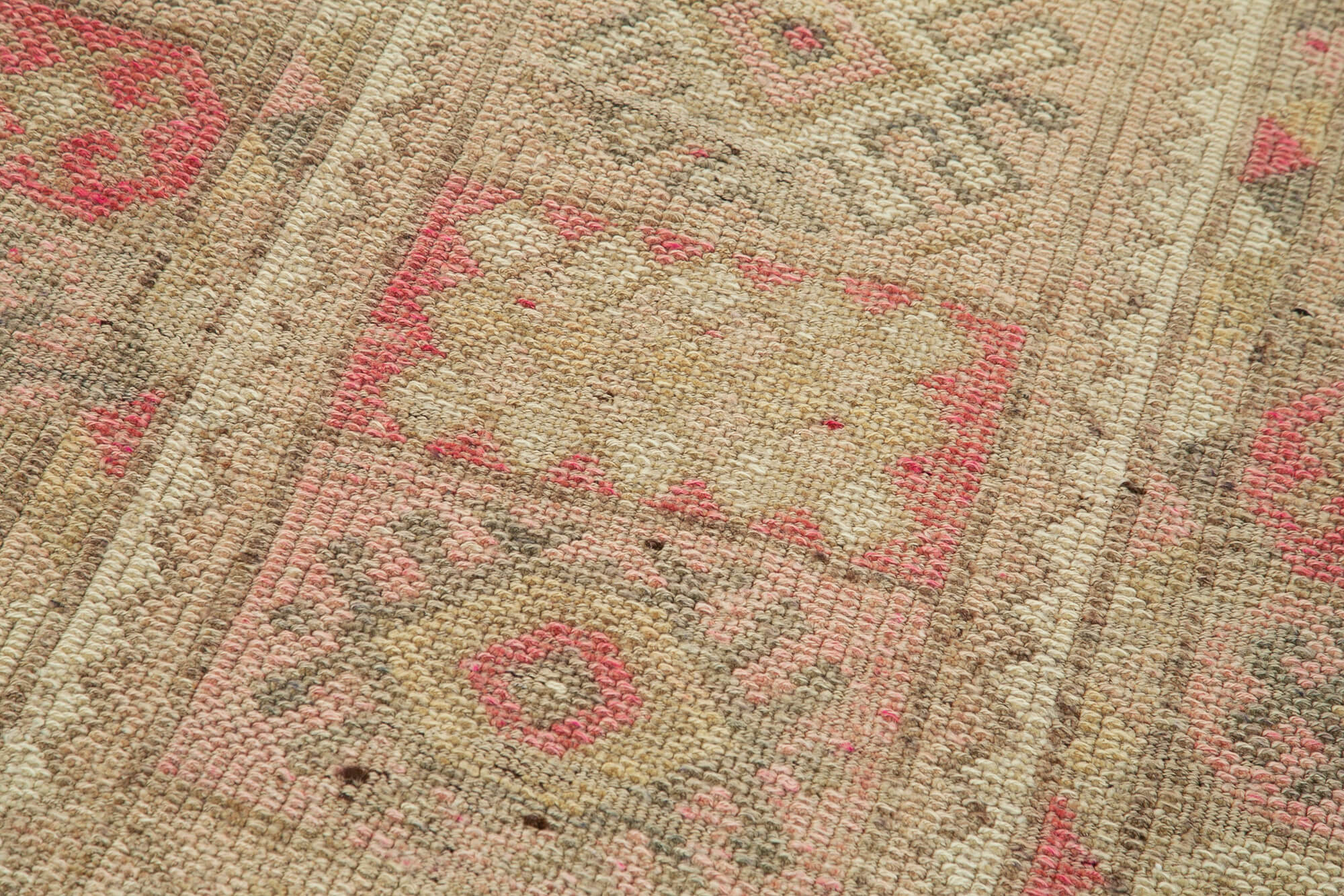 Handmade Vintage Area Rug – Beige Cotton Wool Turkish Hand Knotted Carpet 2'7''x9'3''