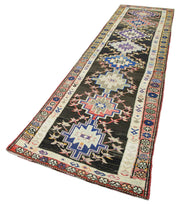 Handmade Wool Area Rug – Vintage Cotton Wool Blend Herki Style Runner Carpet 3'2''x11'9''
