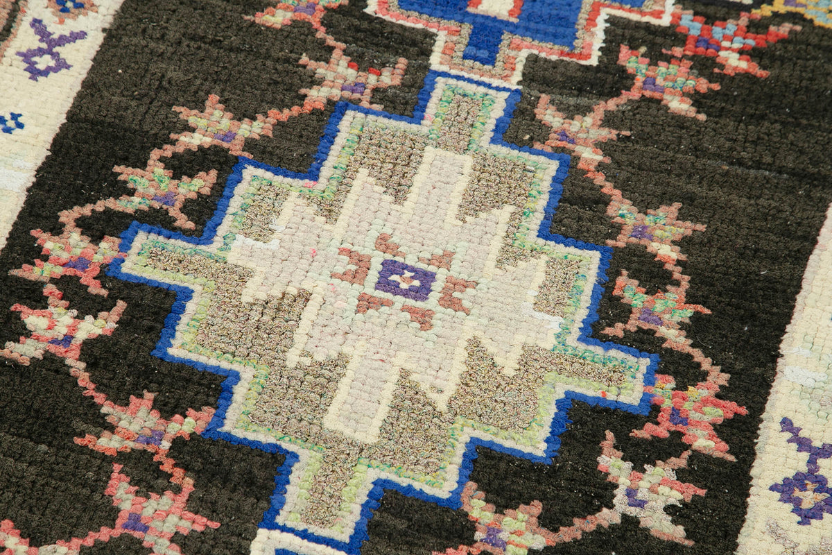Handmade Wool Area Rug – Vintage Cotton Wool Blend Herki Style Runner Carpet 3'2''x11'9''