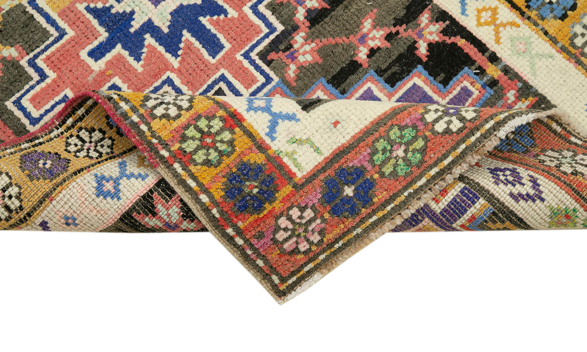 Handmade Wool Area Rug – Vintage Cotton Wool Blend Herki Style Runner Carpet 3'2''x11'9''