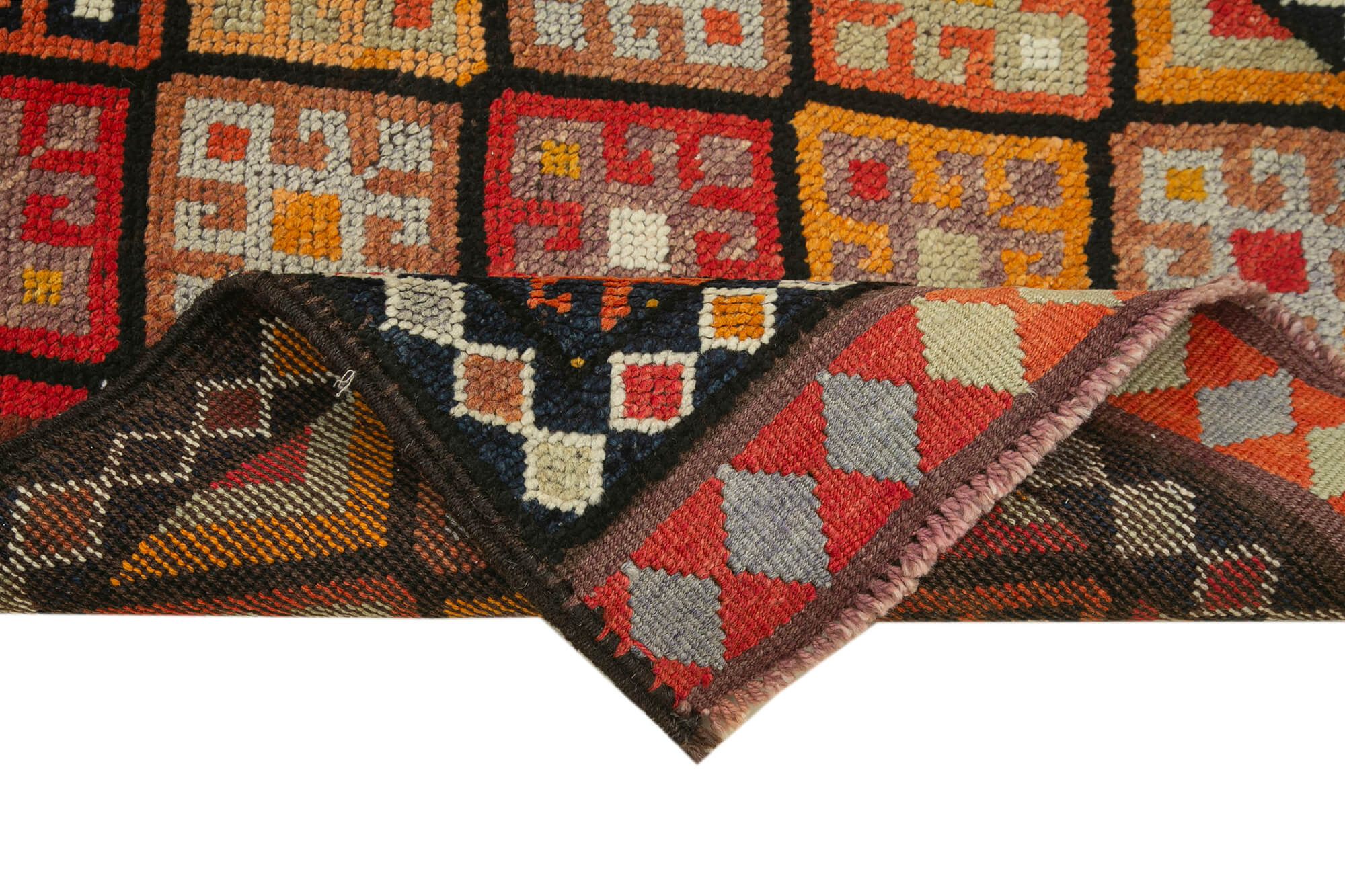 Handmade Vintage Area Rug – Black Herki Rug, 30 Year Old Turkish Wool Runner Carpet