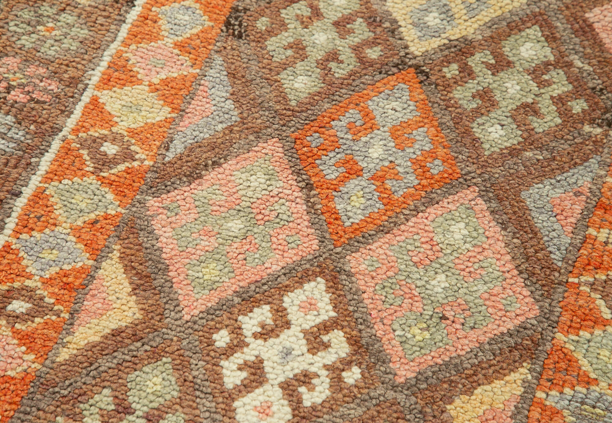 Handmade Wool Area Rug | Turkish Wool Rug Brown Vintage Cotton Runner