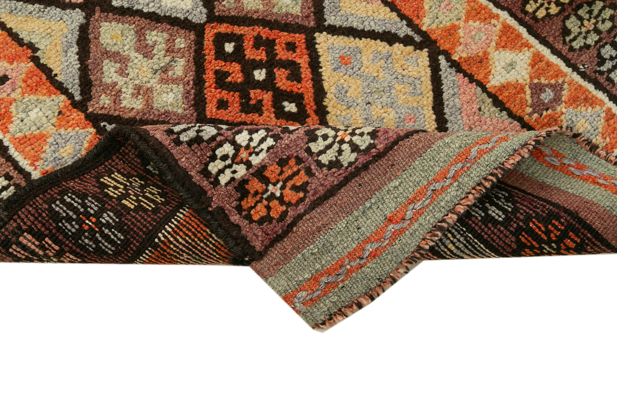 Handmade Wool Area Rug | Turkish Wool Rug Brown Vintage Cotton Runner