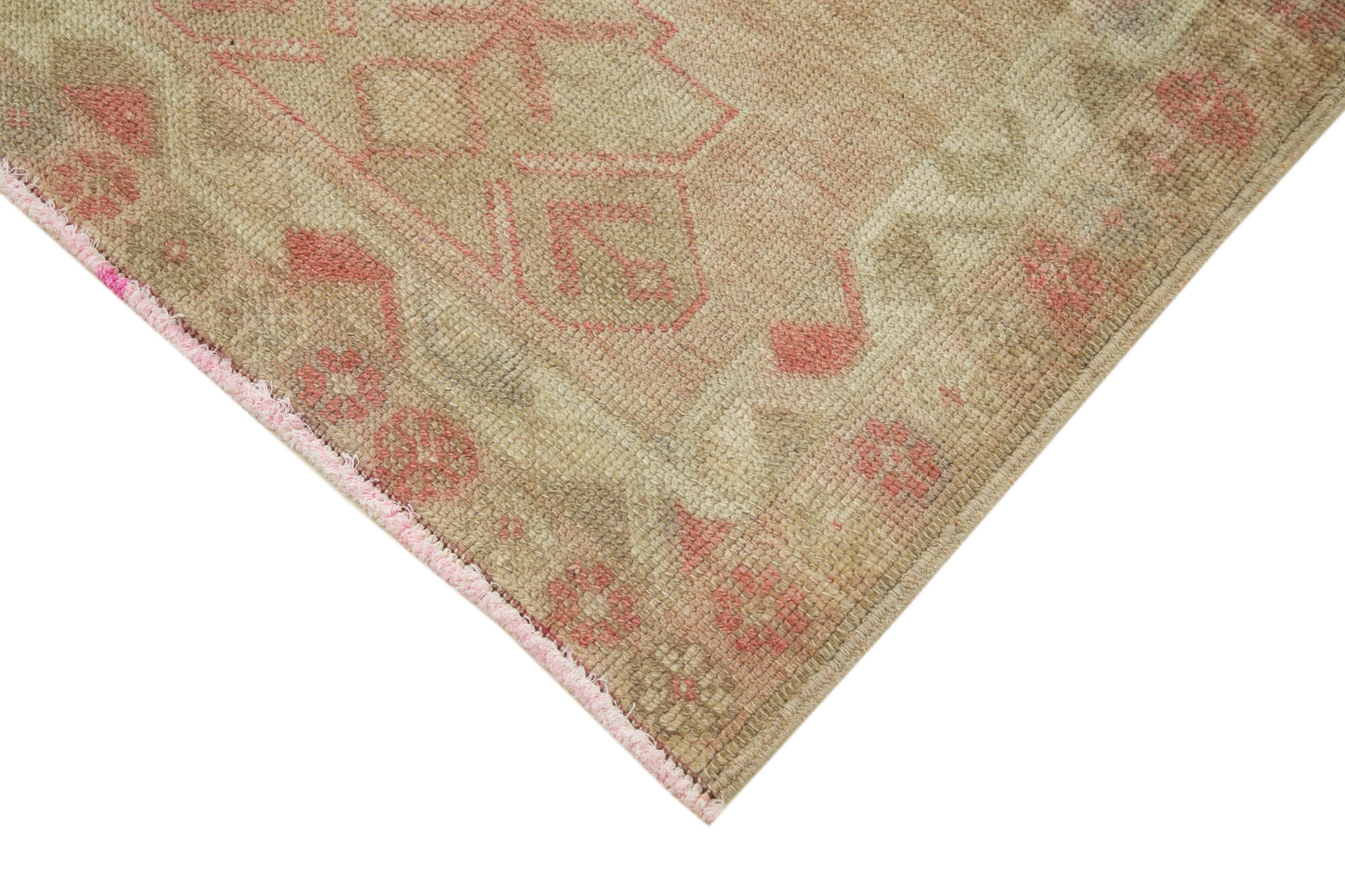 Handmade Vintage Area Rug – Beige Wool Cotton Carpet 2'11''x11'8'' Soft Floor Covering