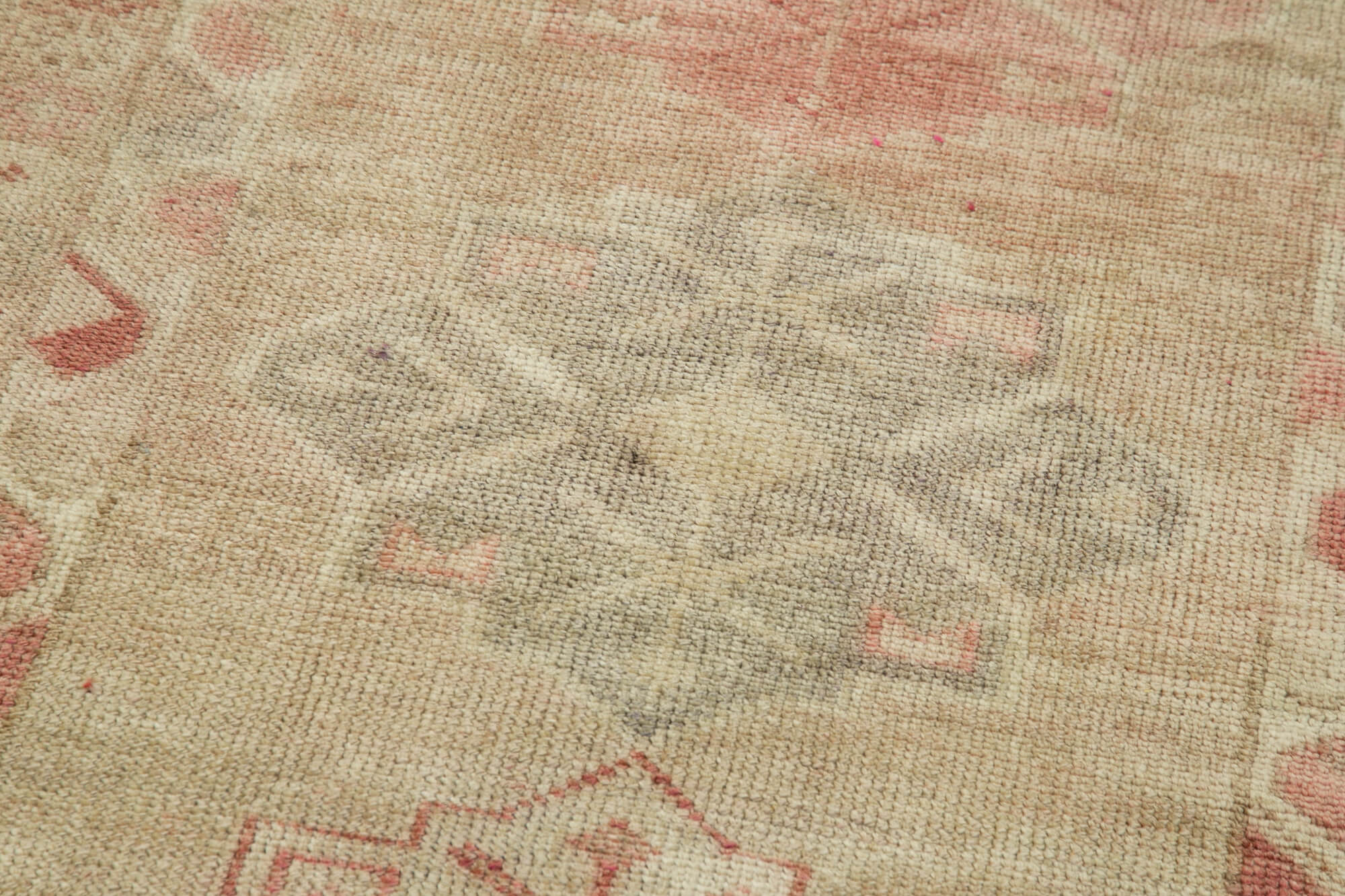 Handmade Vintage Area Rug – Beige Wool Cotton Carpet 2'11''x11'8'' Soft Floor Covering