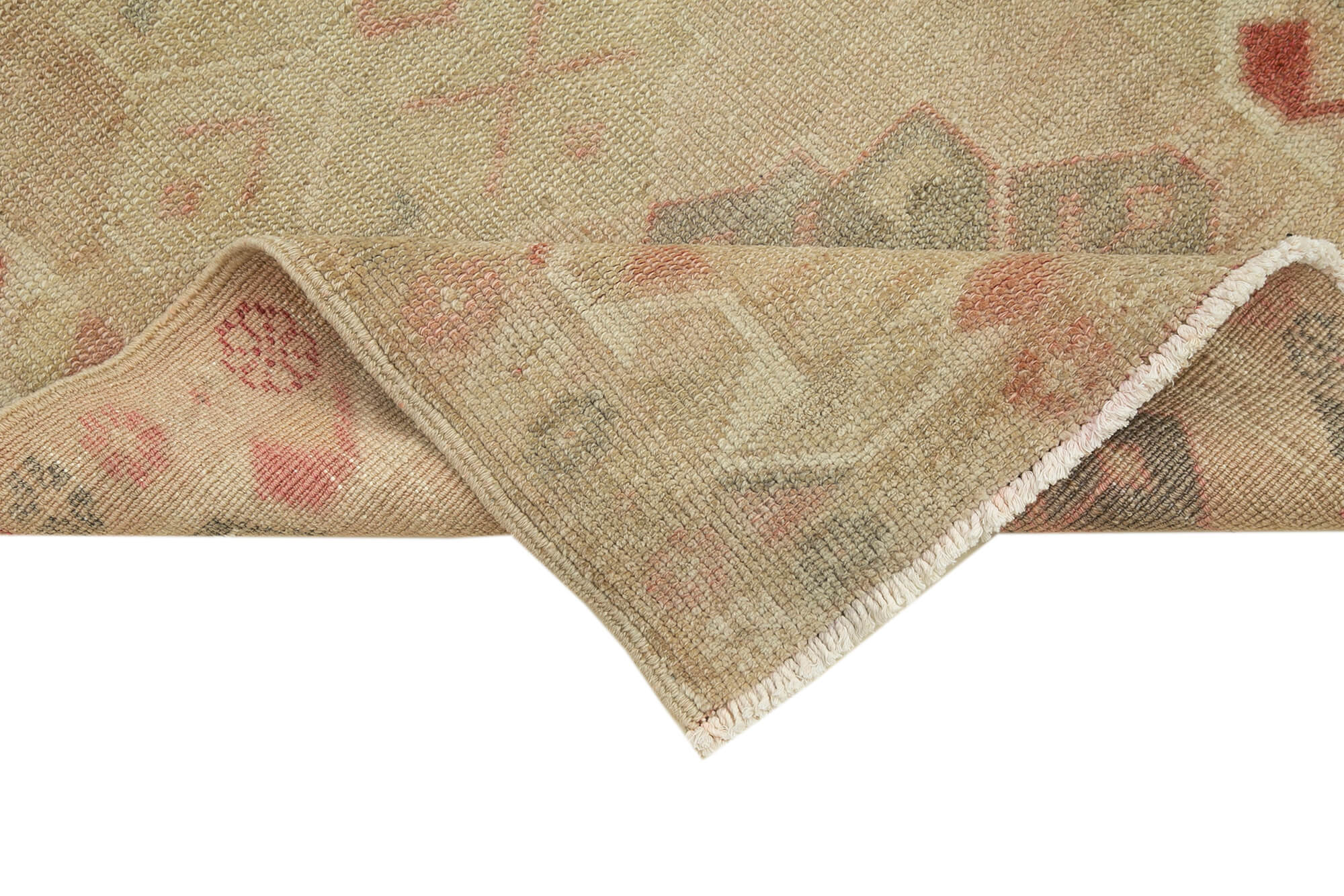 Handmade Vintage Area Rug – Beige Wool Cotton Carpet 2'11''x11'8'' Soft Floor Covering