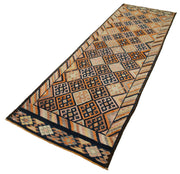 Handmade Vintage Area Rug - Herki Wool Carpet 2'11''x10'0'' | Durable Cotton & Wool