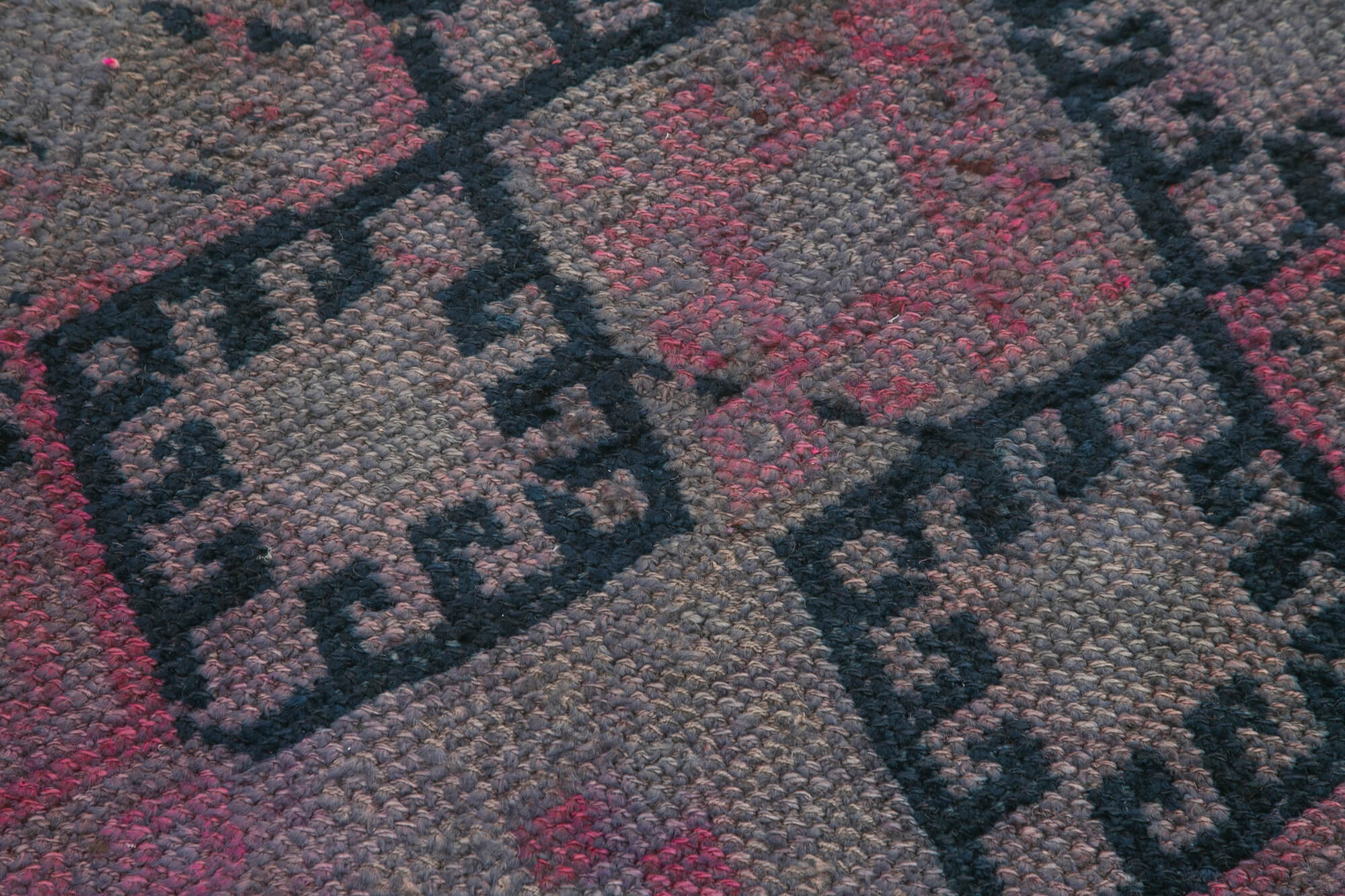 Handmade Vintage Area Rug – Purple Cotton Wool Blend Bohemian Style Rug 2'7''x10'2''